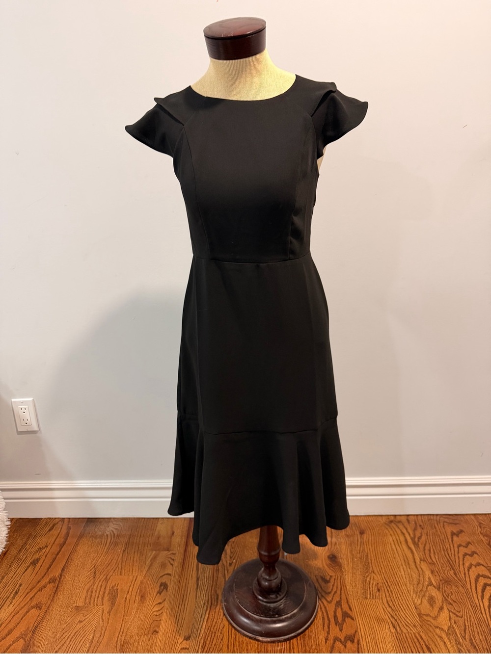 Banana Republic Black Midi Dress with Flutter Cap Sleeves